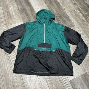Vintage hooded Green black Columbia pullover windbreaker 1/2 zip nylon jacket